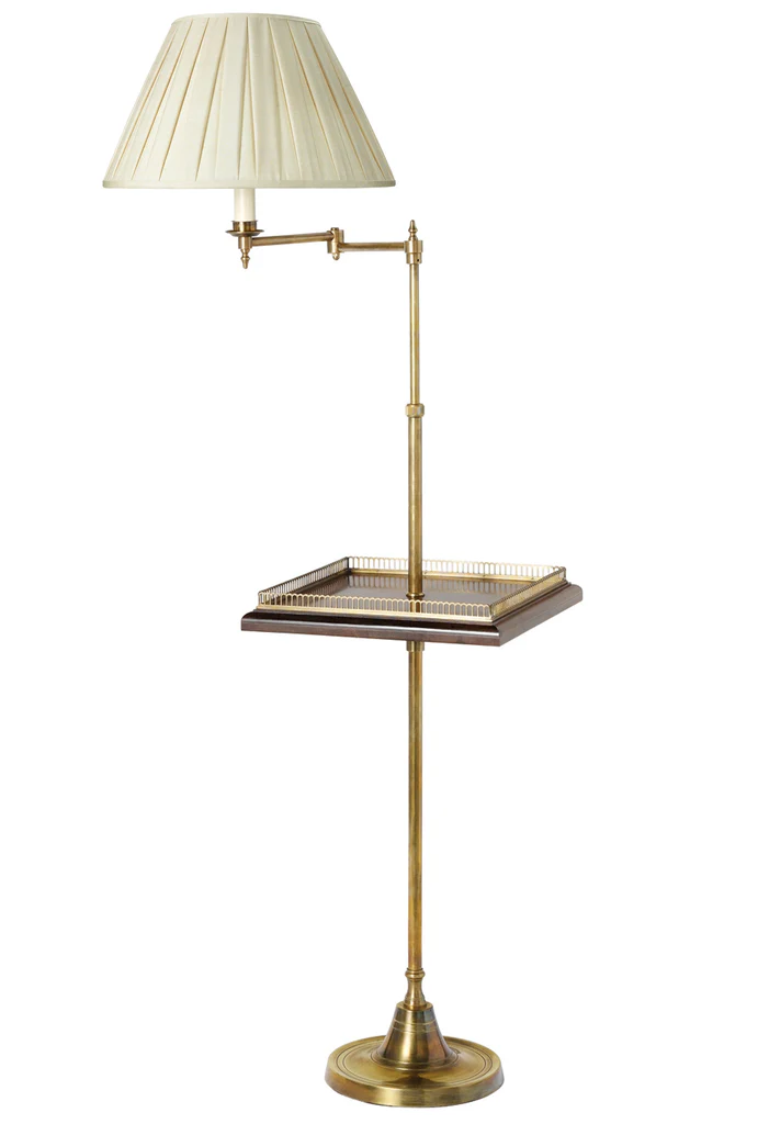 F2-012 - Smartie Minor Swing Arm Floor Lamp with 14" Square Cherrywood Tableand Gothic Rail